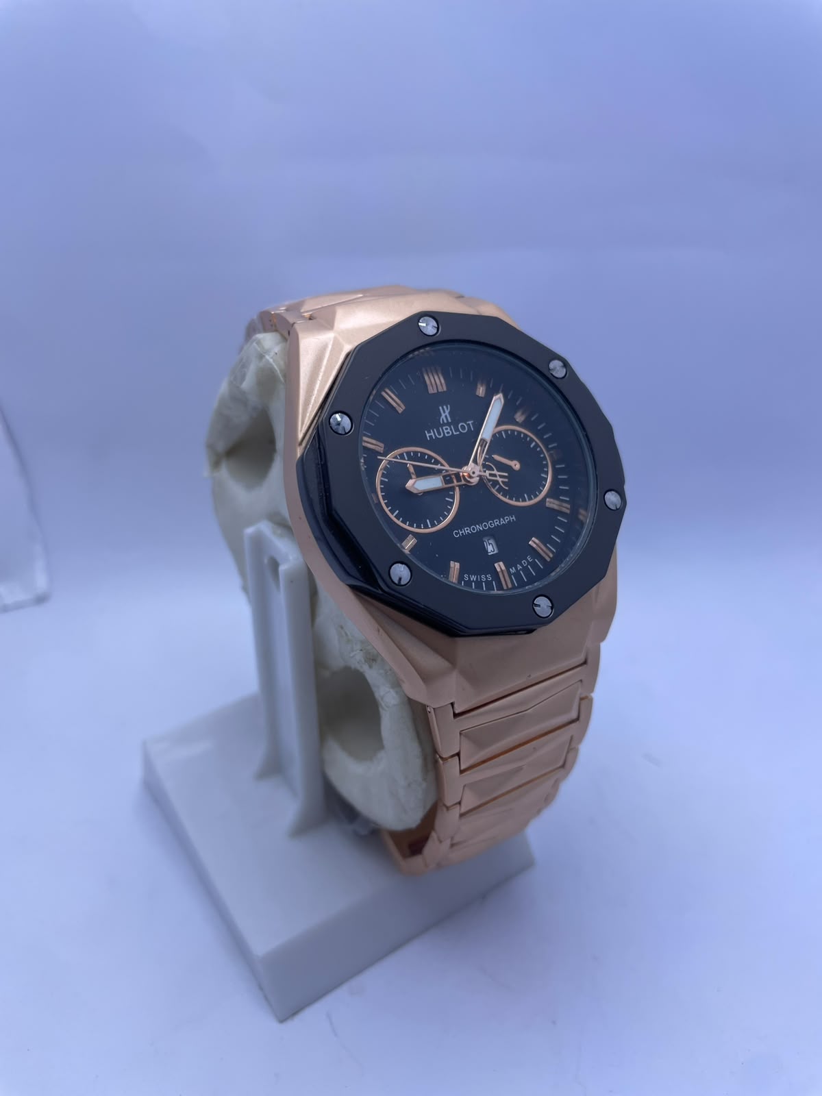 Hublot Style Chronograph Men's Watch – White Dial, Silver Stainless Steel Strap | Luxury Analog Wrist Watch with Luminous Night Vision