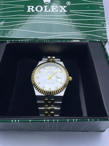 Rolex Style Datejust Automatic Men's Watch – Silver & Gold Stainless Steel Strap | Luxury Self-Winding Analog Watch with Luminous Night Vision